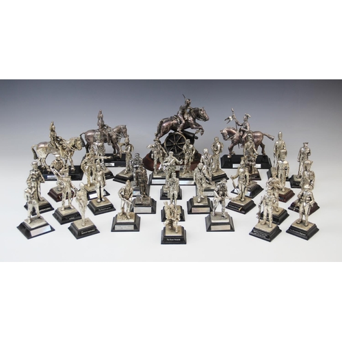 201 - A collection of silver plated Royal Hampshire Art Foundry military figures, to include mounted figur... 