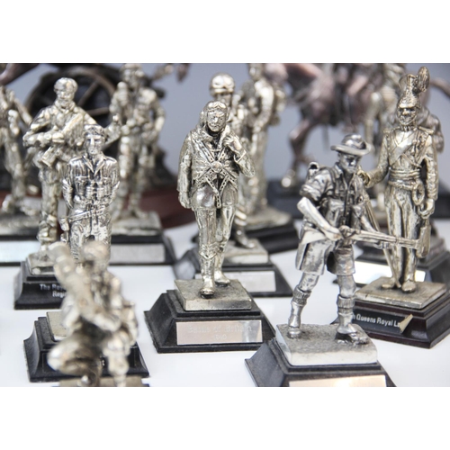 201 - A collection of silver plated Royal Hampshire Art Foundry military figures, to include mounted figur... 