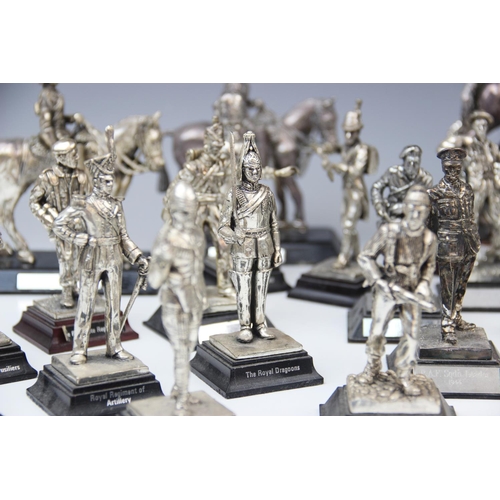 201 - A collection of silver plated Royal Hampshire Art Foundry military figures, to include mounted figur... 