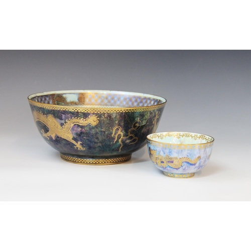 219 - A Wedgwood 'Dragon' lustre bowl, early 20th century, decorated with gilt highlighted dragons and oth... 