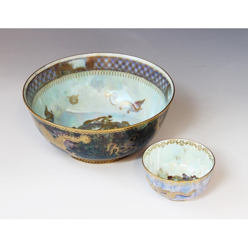 219 - A Wedgwood 'Dragon' lustre bowl, early 20th century, decorated with gilt highlighted dragons and oth... 