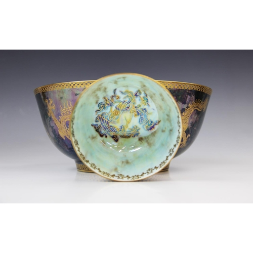 219 - A Wedgwood 'Dragon' lustre bowl, early 20th century, decorated with gilt highlighted dragons and oth... 