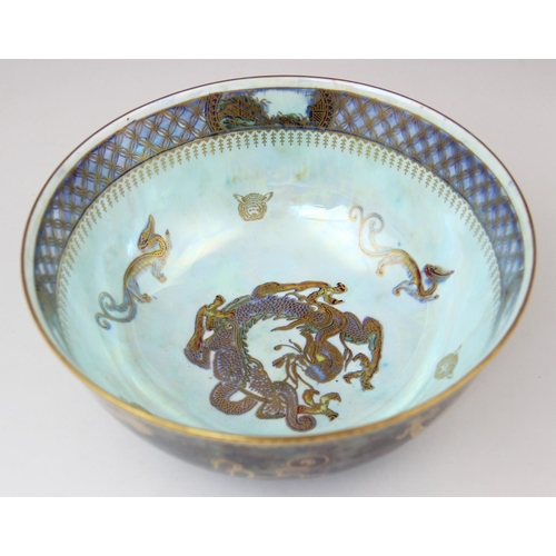 219 - A Wedgwood 'Dragon' lustre bowl, early 20th century, decorated with gilt highlighted dragons and oth... 