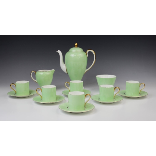 220 - A Wedgwood apple green six setting coffee service, early 20th century, comprising: six coffee cans, ... 