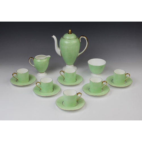 220 - A Wedgwood apple green six setting coffee service, early 20th century, comprising: six coffee cans, ... 