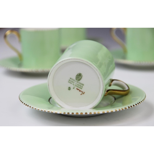 220 - A Wedgwood apple green six setting coffee service, early 20th century, comprising: six coffee cans, ... 