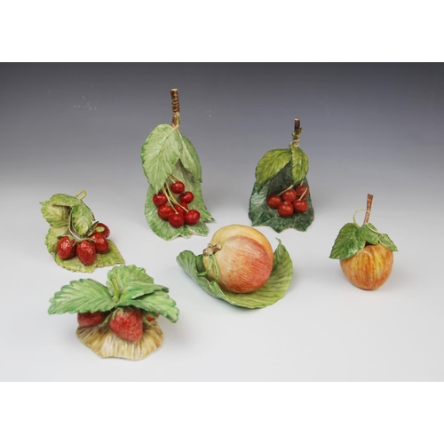 231 - A collection of five Lady Anne Gordon porcelain fruit models, comprising two strawberry plants, two ... 