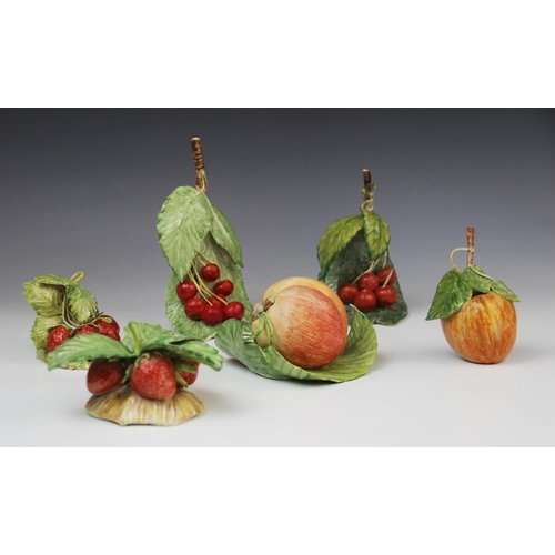 231 - A collection of five Lady Anne Gordon porcelain fruit models, comprising two strawberry plants, two ... 