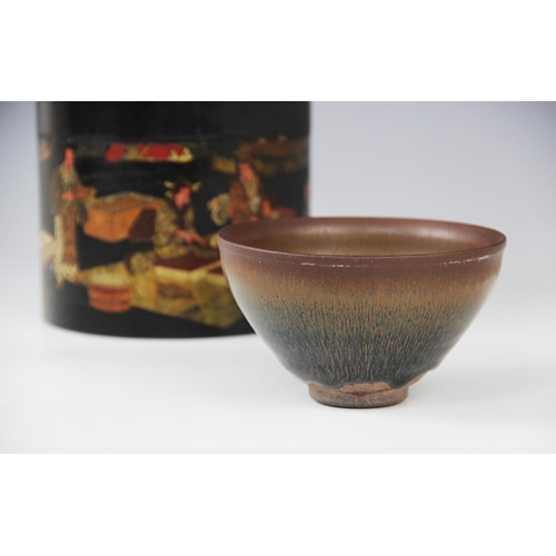 278 - A Chinese Jian Ware 'Hares Fur' glaze bowl, of conical footed form, incised character marks to the u... 