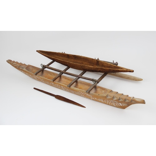 306 - Two Oceanic Polynesian Samoan model canoes, 92cm long and 65cm long