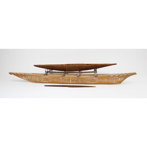 306 - Two Oceanic Polynesian Samoan model canoes, 92cm long and 65cm long