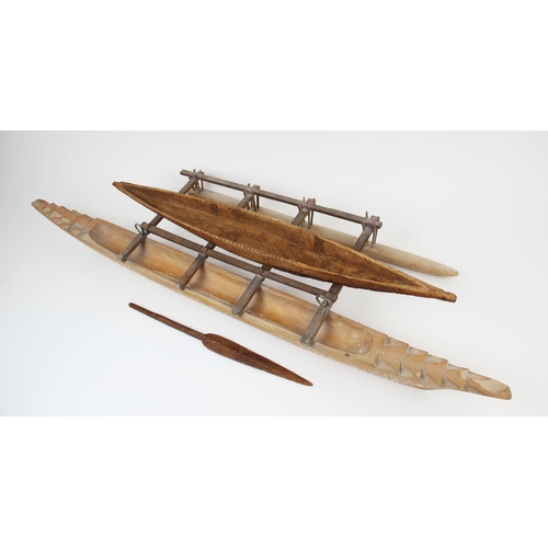 306 - Two Oceanic Polynesian Samoan model canoes, 92cm long and 65cm long