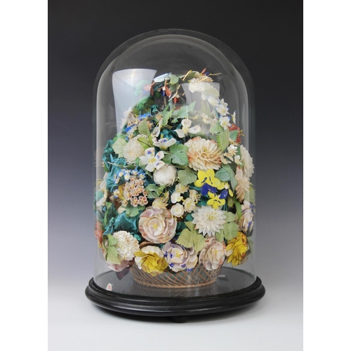 323 - A Victorian floral shell display, mid 19th century, each flower created from layered shells with pap... 