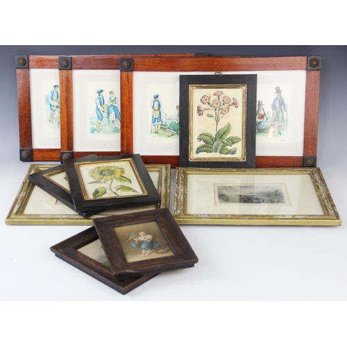 324 - A set of three Aesthetic movement mahogany glazed picture frames, late 19th century, the corners wit... 