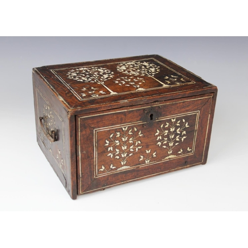 334 - An Indo-Portuguese ivory inlaid cabinet/casket, 17th/18th century, Gujarat or Sindh, of rectangular ... 