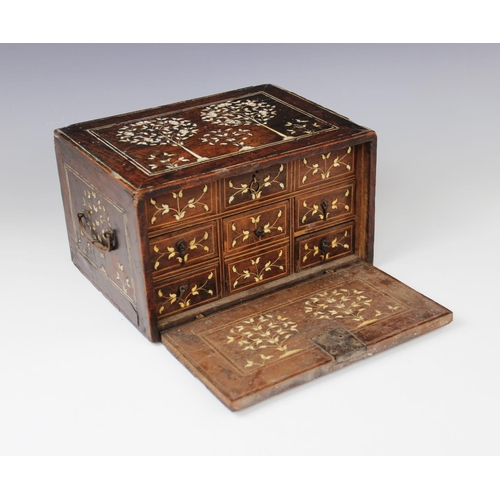 334 - An Indo-Portuguese ivory inlaid cabinet/casket, 17th/18th century, Gujarat or Sindh, of rectangular ... 