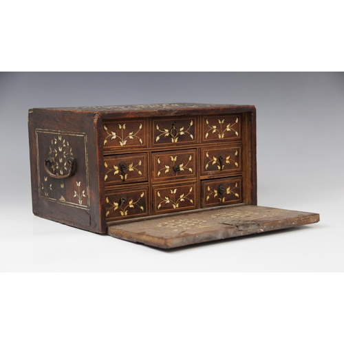 334 - An Indo-Portuguese ivory inlaid cabinet/casket, 17th/18th century, Gujarat or Sindh, of rectangular ... 