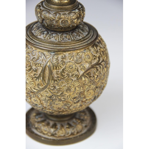 341 - An Indian brass incense burner or censer, probably early or mid 20th century, of globe and tapering ... 