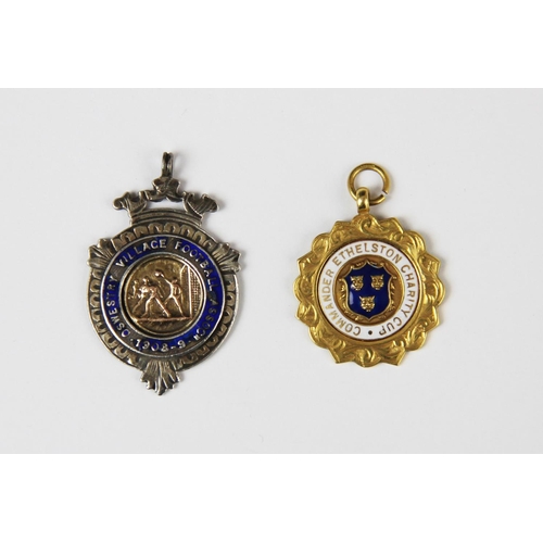 40 - A George V 9ct gold enamelled Salopian fob medal by Thomas Fattorini, Birmingham 1920, of circular f... 