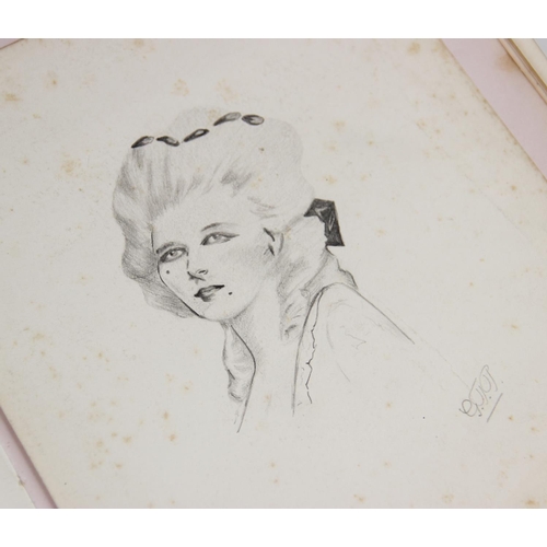 436 - A sketchbook belonging to Constance J. Pains, early 20th century, containing a quantity of portraits... 