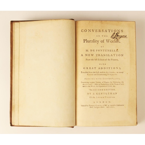 449 - De Fontenelle (M), CONVERSATIONS ON THE PLURALITY OF WORLDS, second edition, full leather, laid pape... 