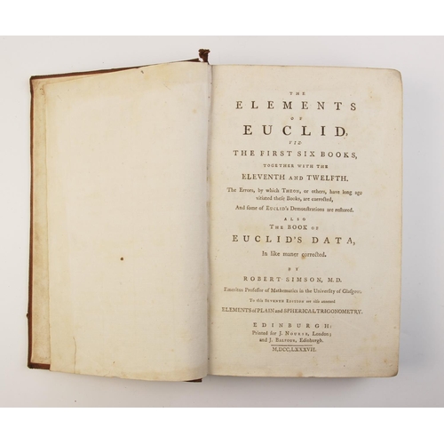 485 - Whiston (W), THE ELEMENTS OF EUCLID; WITH SELECT THEOREMS OUT OF ARCHIMEDES, full leather, applied h... 