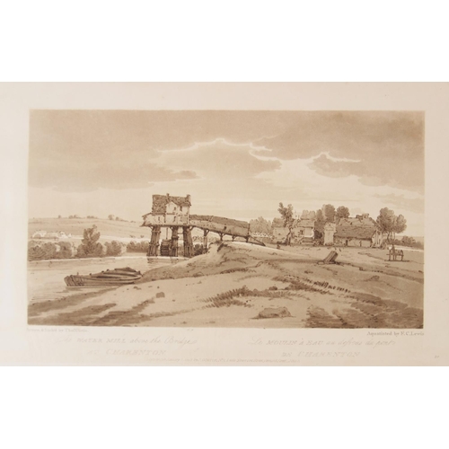 495 - After Thomas Girtin (1775-1802), 
Eight views of Paris, 
Sepia aquatinted lithographs on paper, 
Thr... 