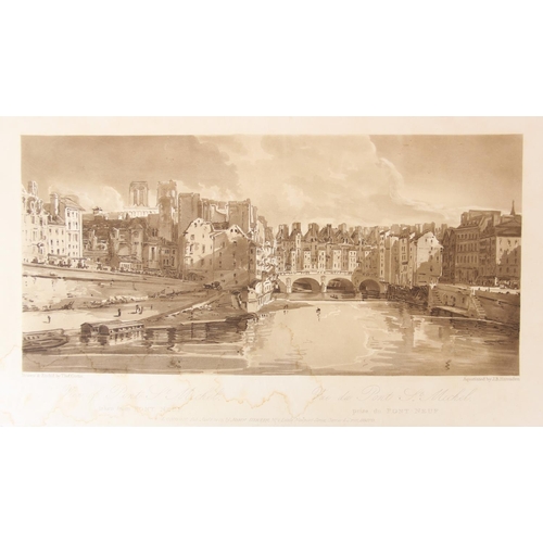 495 - After Thomas Girtin (1775-1802), 
Eight views of Paris, 
Sepia aquatinted lithographs on paper, 
Thr... 