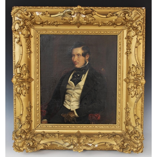 518 - English school, 19th century,  
Half length portrait of a seated gentleman, 
Oil on canvas, 
Unsigne... 