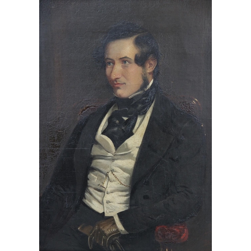 518 - English school, 19th century,  
Half length portrait of a seated gentleman, 
Oil on canvas, 
Unsigne... 