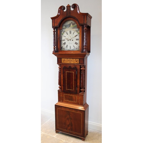 579 - An early 19th century mahogany longcase clock by Heywood, Wrexham, the broken swan neck pediment ove... 