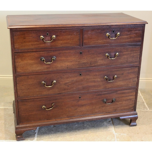 617 - A George III mahogany chest of drawers, with an arrangement of two short and three long cock beaded ... 