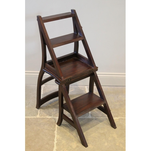 656 - A set of mahogany metamorphic library steps, late 20th century, the chair with a twin rail back abov... 