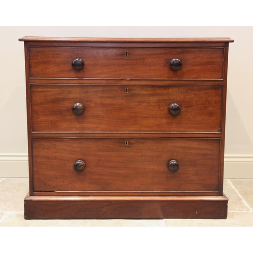 670 - A Victorian mahogany chest of drawers, formed as three cock beaded graduated drawers, applied with e... 