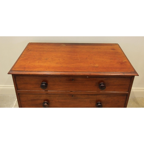 670 - A Victorian mahogany chest of drawers, formed as three cock beaded graduated drawers, applied with e... 