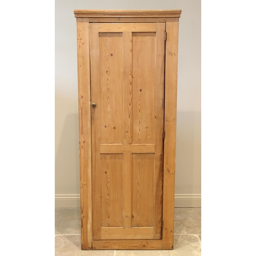 679 - A Victorian pine kitchen cupboard, the single quatre panelled door opening to six fixed shelves, bel... 