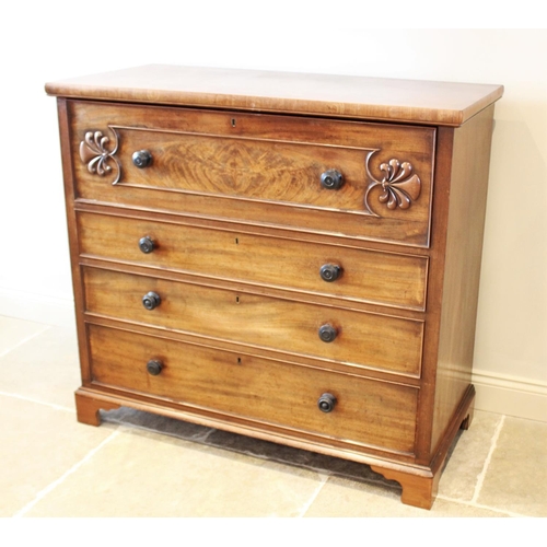 683 - A mid 19th century mahogany secretaire chest of drawers, the fall front top drawer applied with moul... 