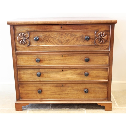 683 - A mid 19th century mahogany secretaire chest of drawers, the fall front top drawer applied with moul... 