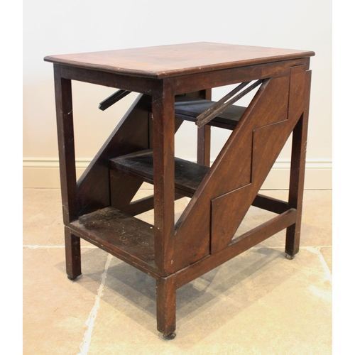 689 - A 19th century mahogany metamorphic table/library steps, the rectangular moulded top on plain legs o... 