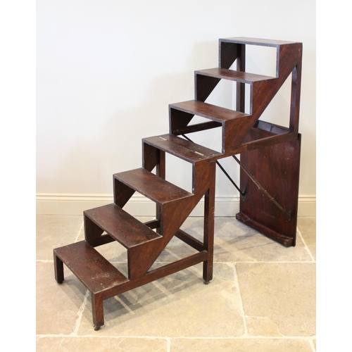 689 - A 19th century mahogany metamorphic table/library steps, the rectangular moulded top on plain legs o... 