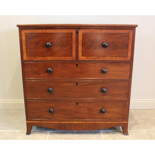 693 - An early 19th century mahogany and satinwood cross banded secretaire chest of drawers, the fall fron... 