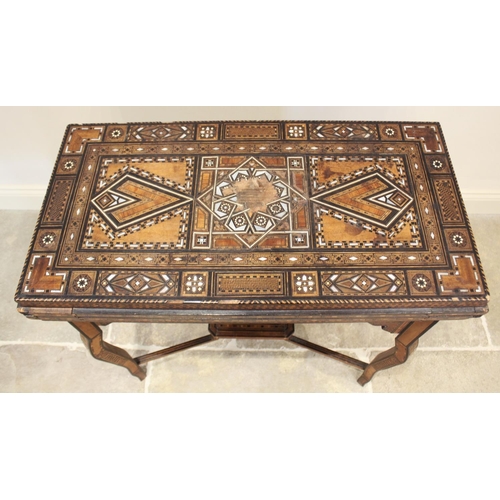 699 - A late 19th century Syrian Damascus mother or pearl and bone parquetry hardwood games table, applied... 