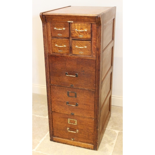 723 - An early 20th century 'Shannon' oak filing cabinet, circa 1930, applied with the makers name above f... 