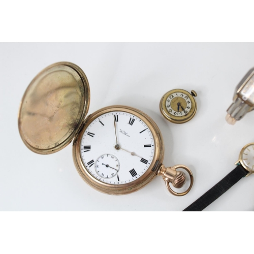 77 - A Waltham gold-plated full hunter pocket watch, the white dial with roman numerals and subsidiary se... 