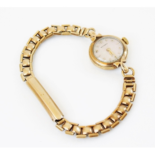 81 - A lady's vintage 9ct gold Rotary wristwatch, the round cream dial with Arabic and baton markers, set... 