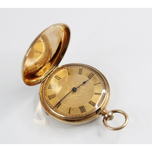 83 - An early 20th century 14ct gold continental full hunter pocket watch, the gold toned dial with black... 