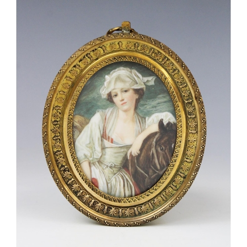 178 - After Jean-Baptiste Greuze (1750-1775), a watercolour portrait miniature on ivory after 'La Laitière... 