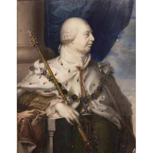 182 - British school, early 19th century George III in profile, head and shoulders wearing ermine royal ro... 