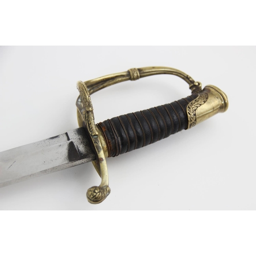 199 - A French 1821 pattern Infantry officer's sword, the 77cm singled edged curved fullered blade set to ... 