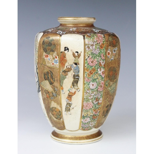 268 - A Japanese Satsuma vase, Meiji period (1868-1912), Kinkozan Tsukuru, of hexagonal form with lobed pa... 